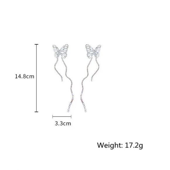Rhinestone Butterfly 🦋 Platinum Plated Long Earrings - Picture 5 of 7